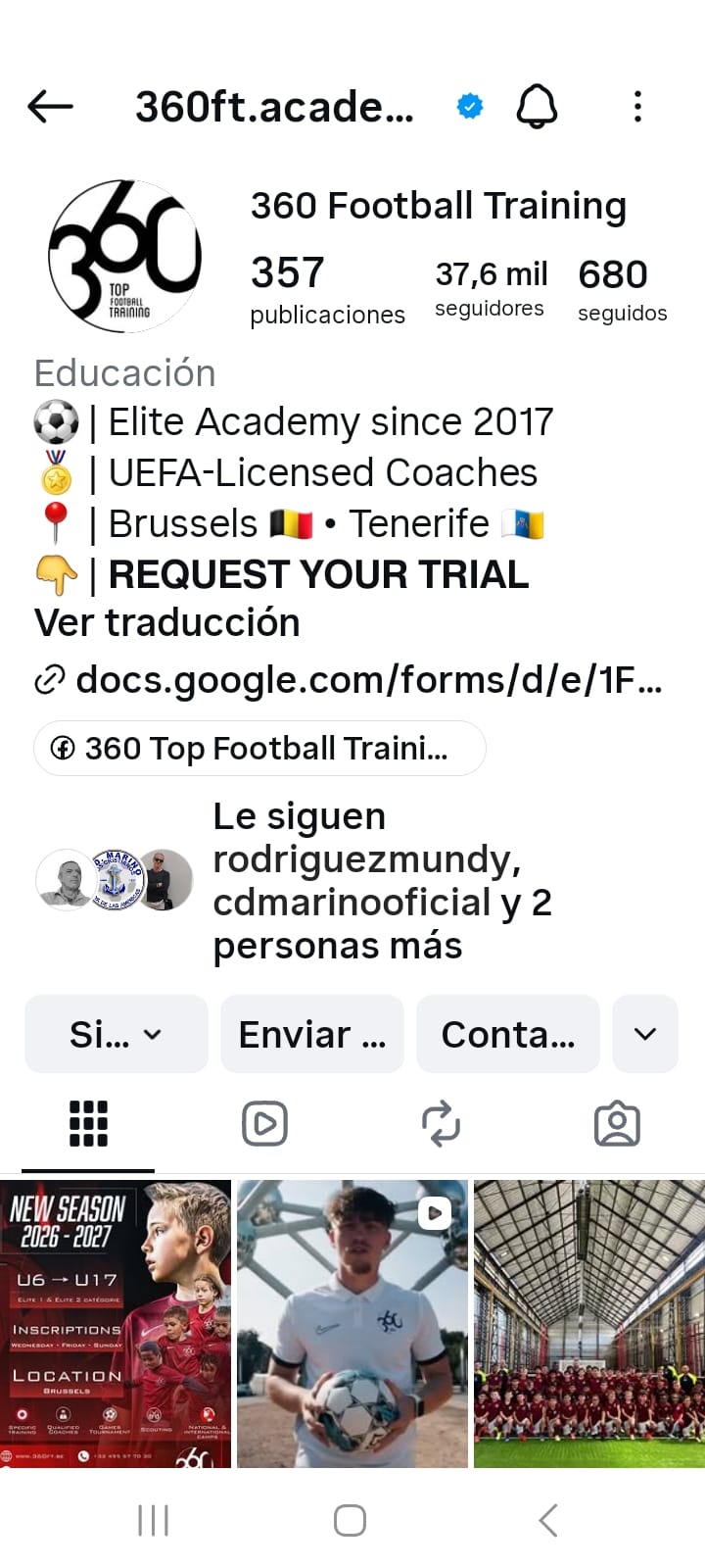 Perfil de Instagram de 360 FT Academy